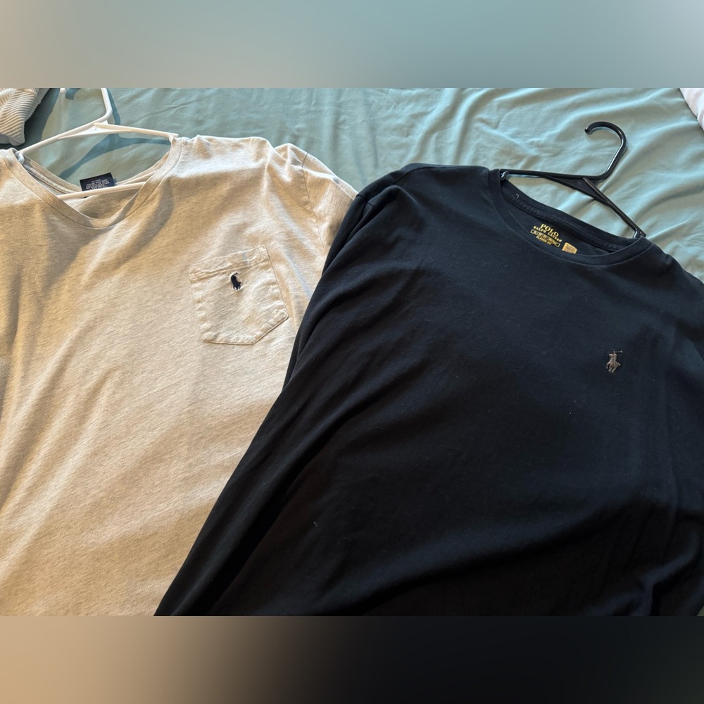 2 Polo Ralph Lauren Black and Cream Long Sleeve Shirts with Logo